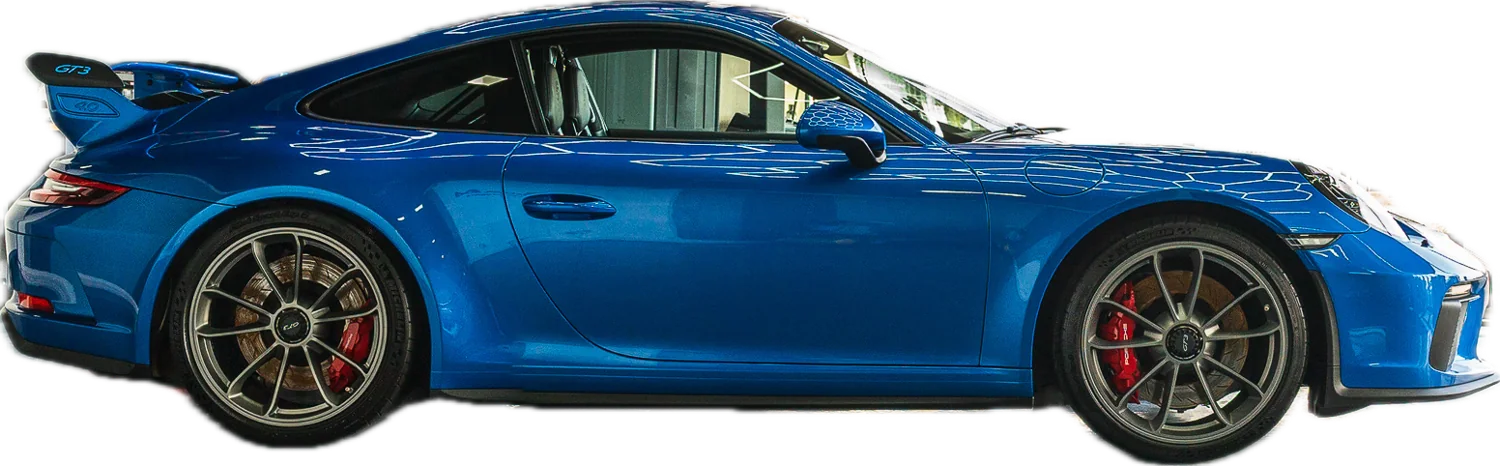 Modré Porsche 911 GT3 s ochrannou PPF fólií, boční pohled